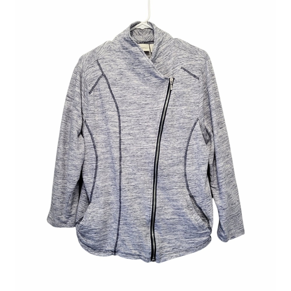 Chico's Zenergy Moto Zip Spacedye Jacket Womens 4 4X Pockets Zip Gray Blue Blend